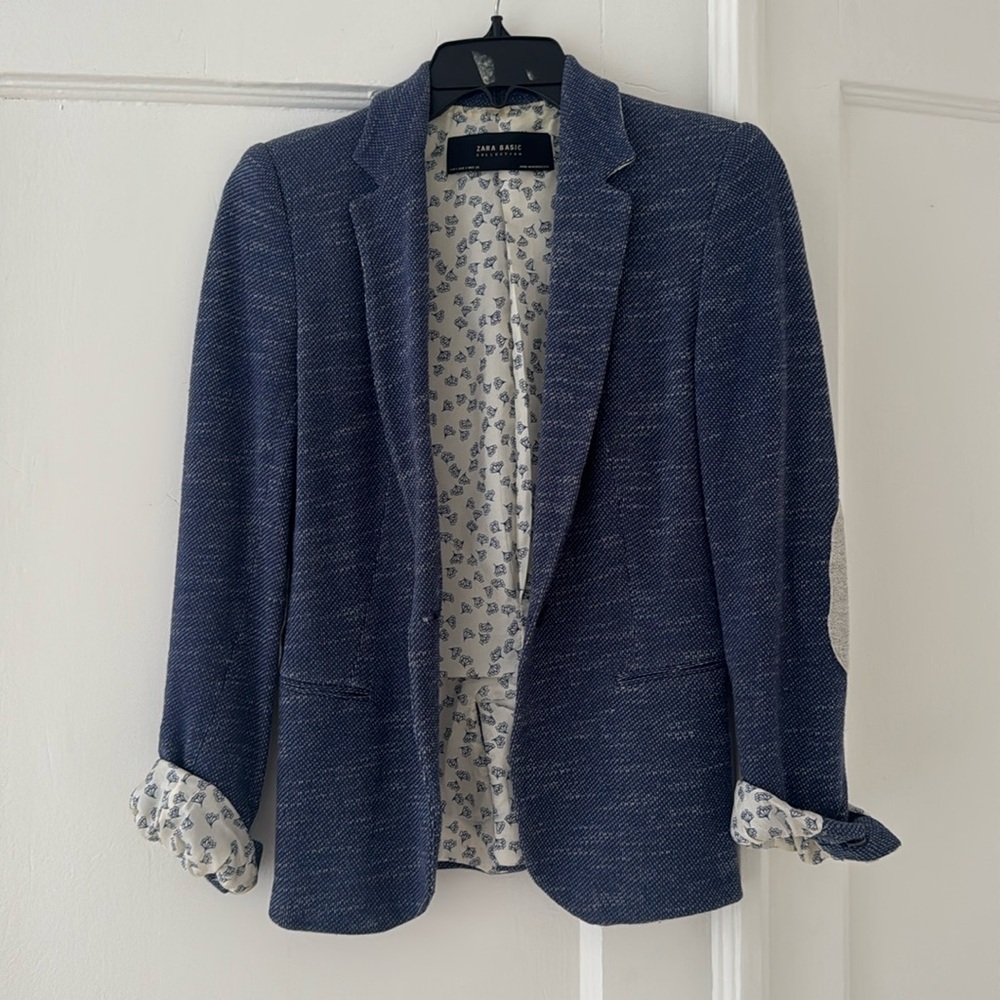 Zara cotton casual suit jacket / blazer in blue